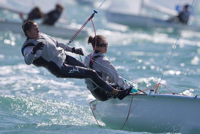 Nadja Horwitz and Sofia Middleton, CHI, Women's Two Person Dinghy (470) at day one - 2015 ISAF Sailing WC Weymouth and Portland © onEdition http://www.onEdition.com